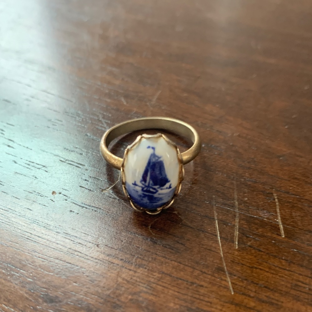Hand painted sailboat cameo ring